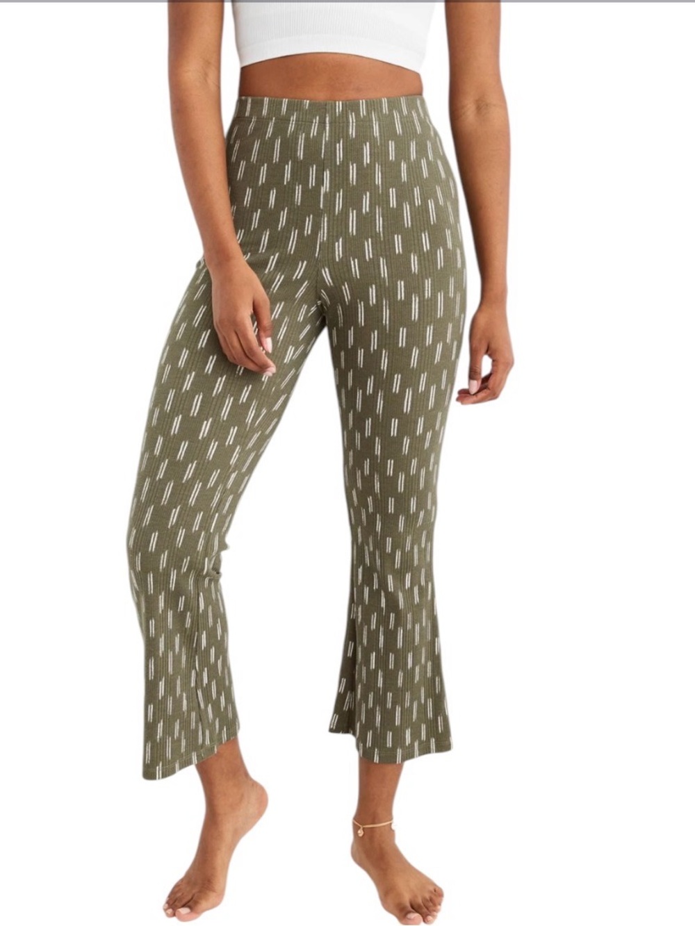 Aerie High Waisted Cropped Kick Flare Patterned Pants